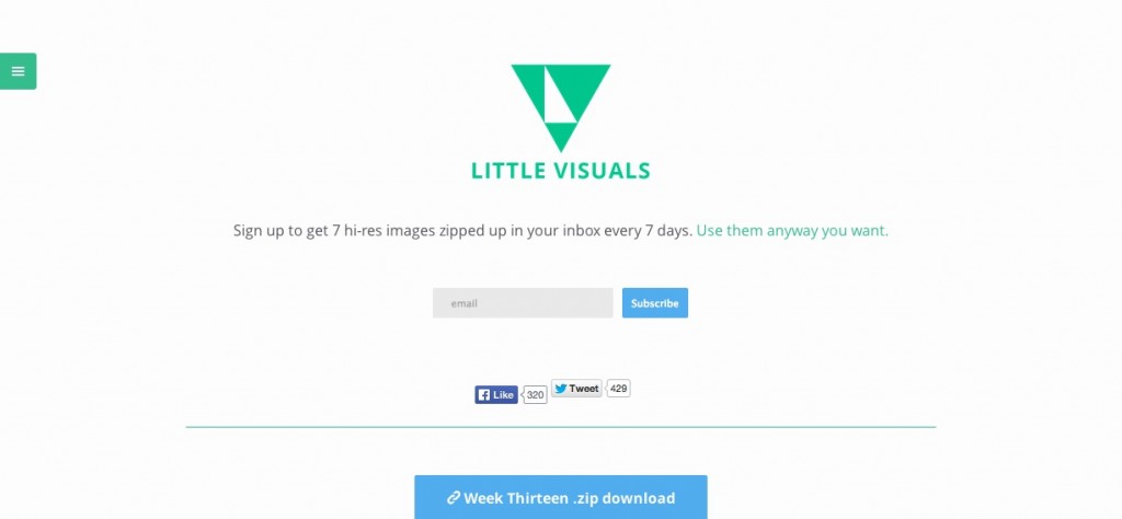 Little Visuals   Sign up to get 7 hi res images zipped up in your inbox every 7 days. Use them anyway you want.